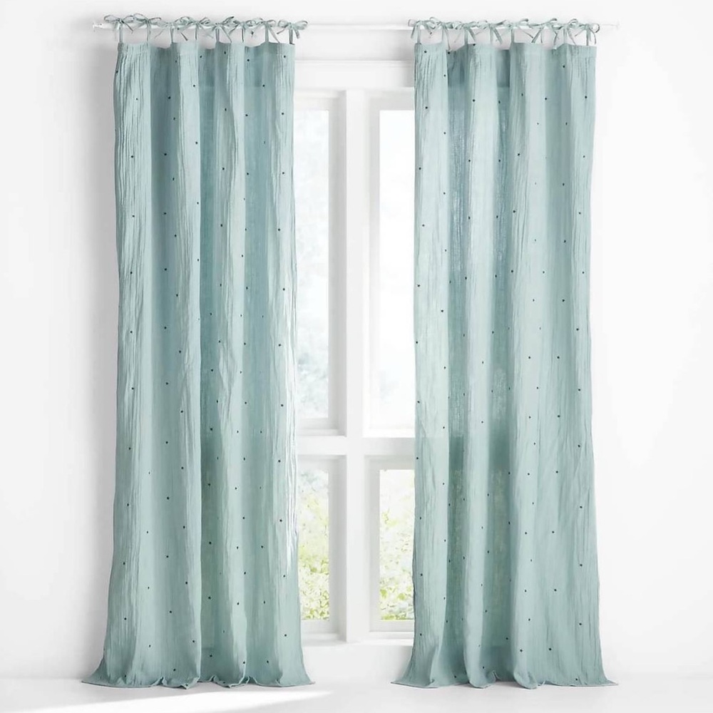 NWT Crate&Barrel Kids Aldrin Blue Sheer Window Curtain Panels 44x63